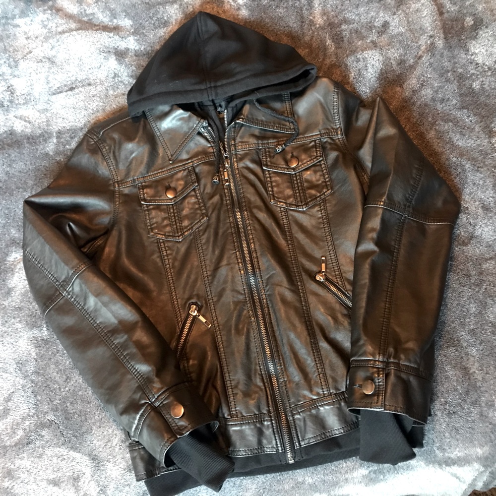 Leather jacket with “built in” hoodie